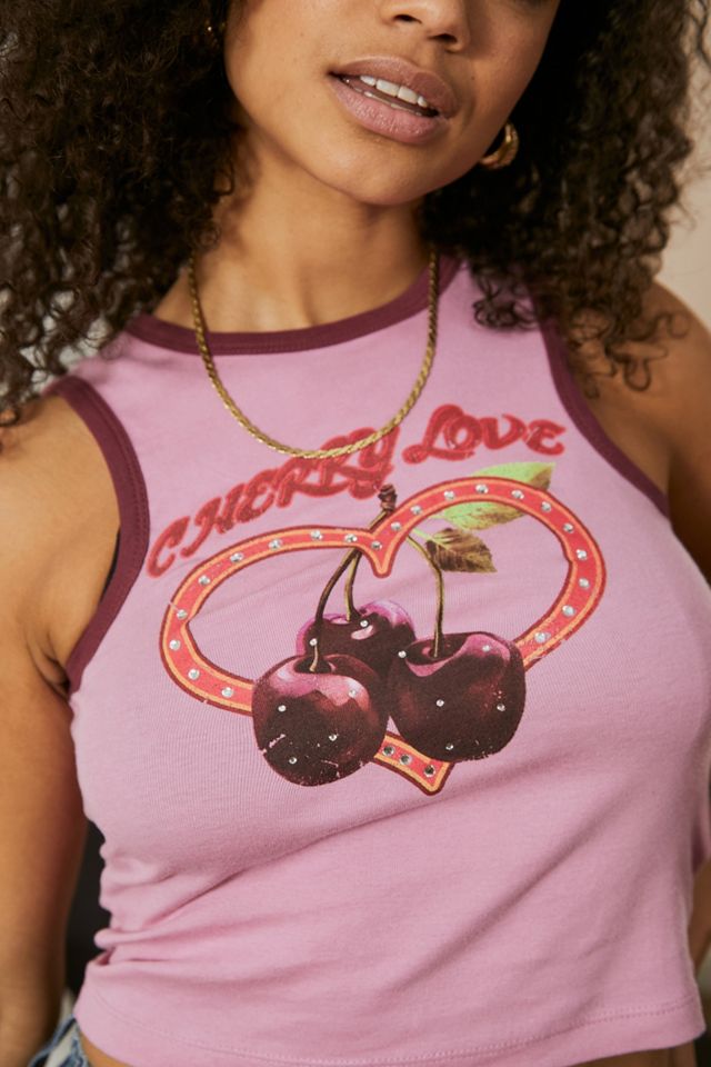 UO Cherry Heart Diamanté Tank Top | Urban Outfitters UK