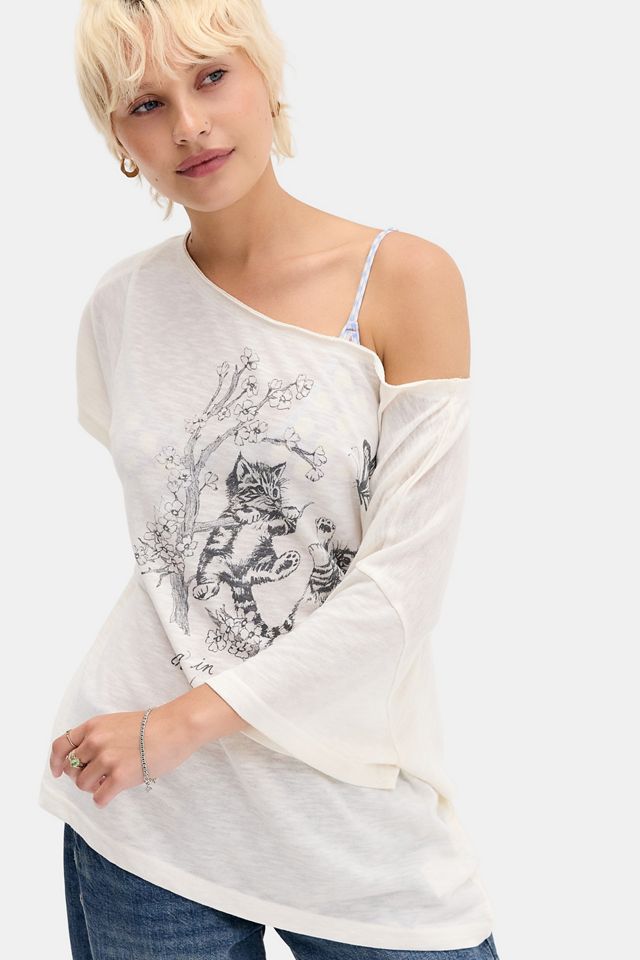 T-shirt à épaules dénudées Courtney Cat Kimchi Blue #2