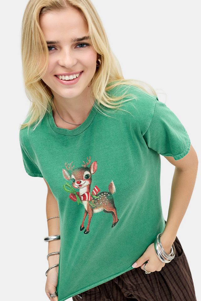 T-shirt grafica rilassata UO con cervo festivo verde #3