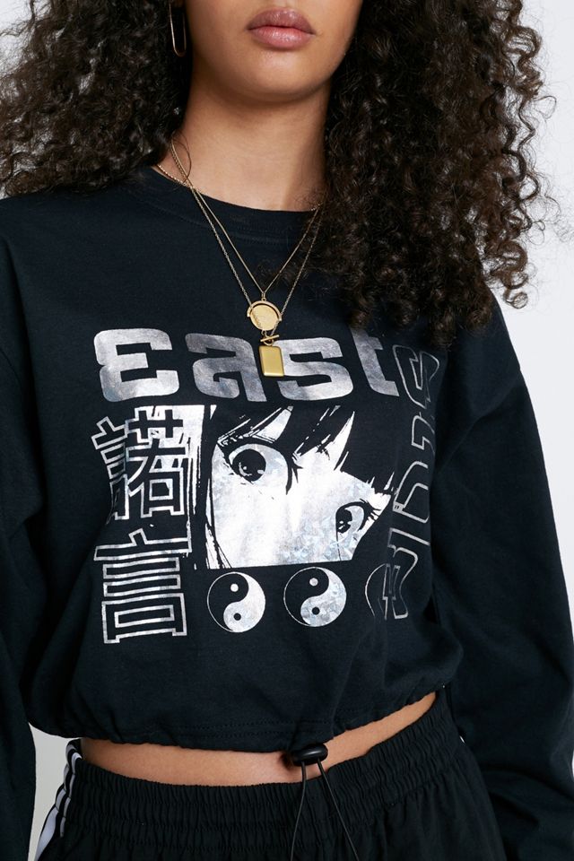 UO Holographic Print Long-Sleeve Bubble Hem T-Shirt #1