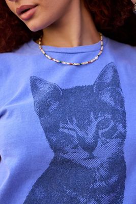 T-Shirt Rilassata UO con Gatto Pixel che Strizza l'Occhio