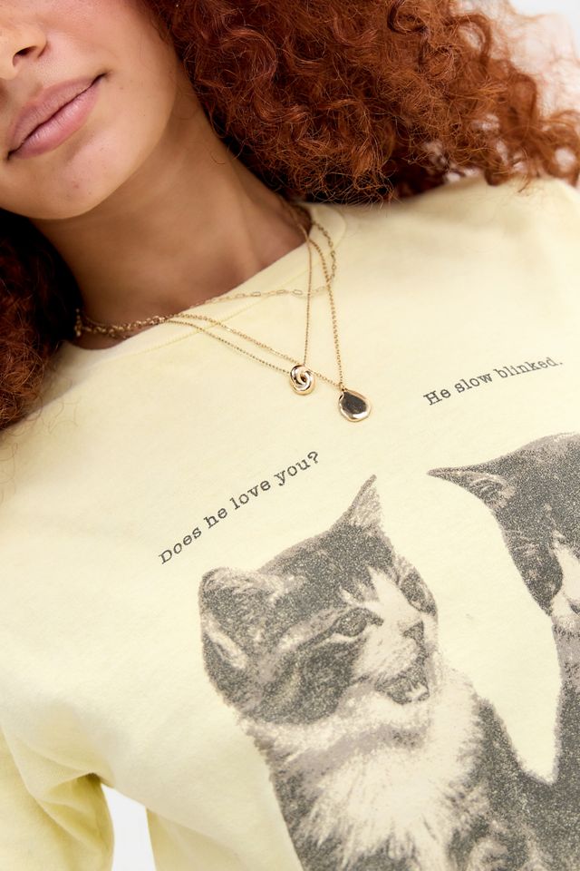 UO Yellow Slow Blink Cat Graphic Tee #2