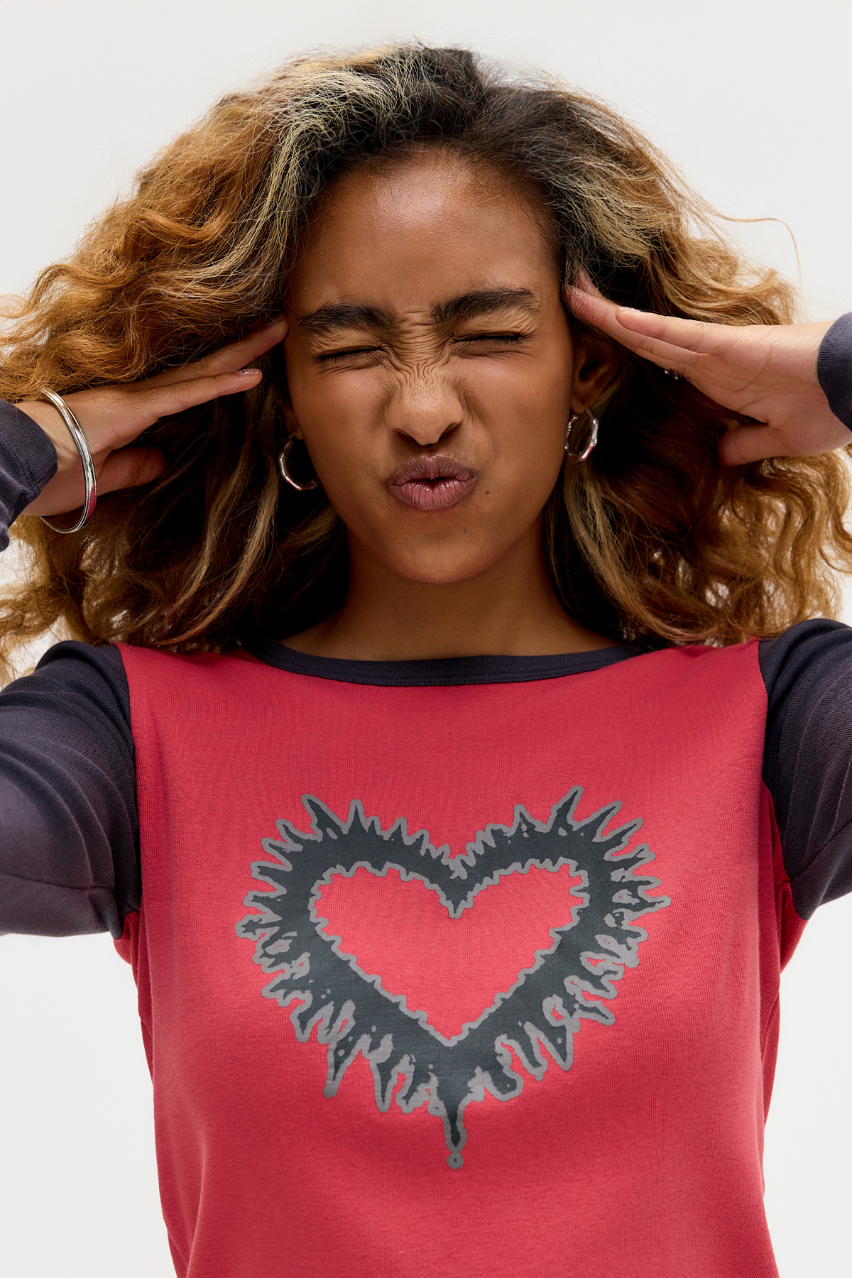 UO Heart Grunge Raglan Long Sleeve T-Shirt