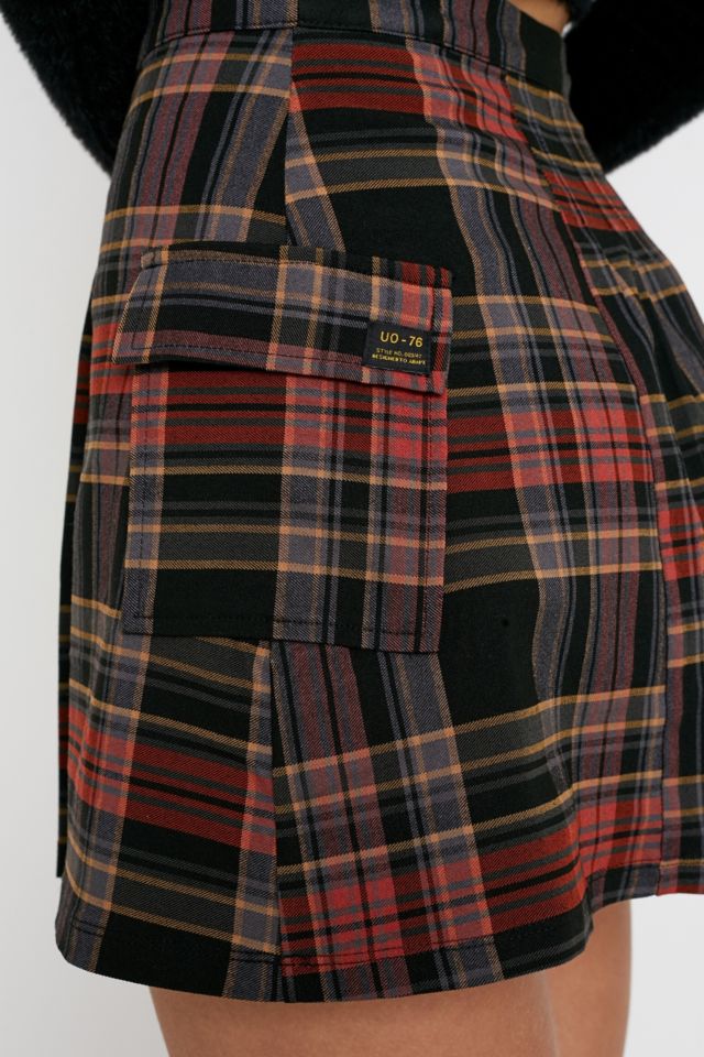 Uo brown check pleated mini skirt sales
