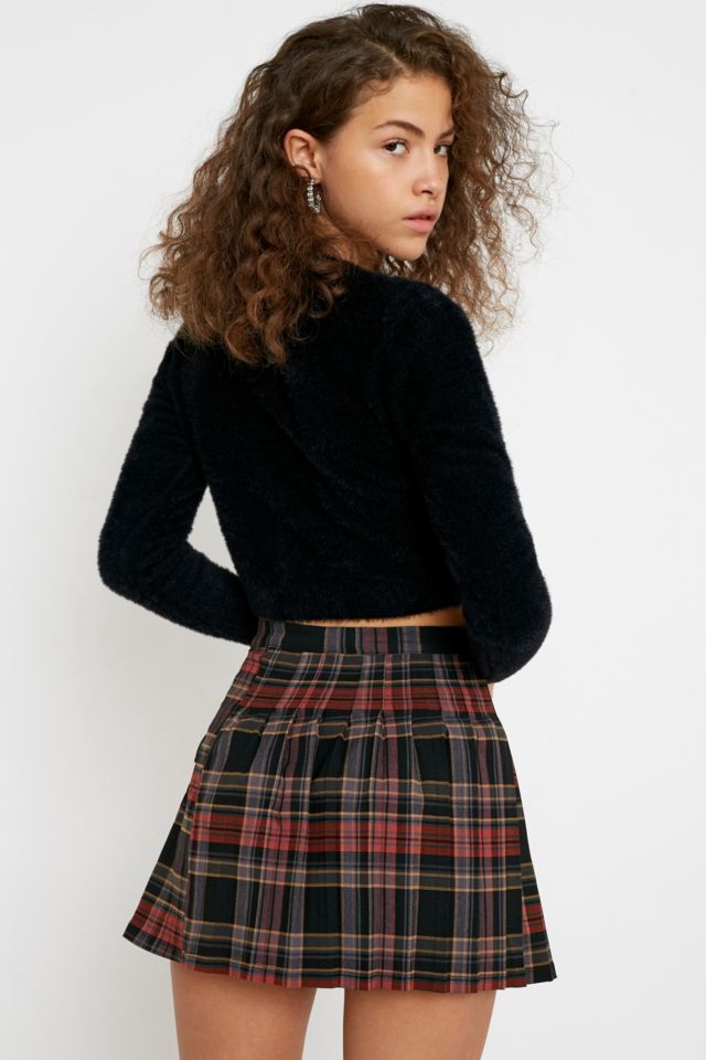 UO Brown Check Pleated Mini Skirt Urban Outfitters UK