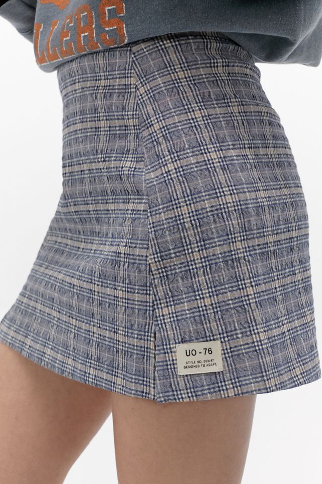 UO - Mini jupe fendue à imprimé vichy bleu #1