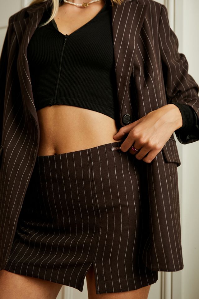 UO Pinstripe Notch Mini Skirt Urban Outfitters UK