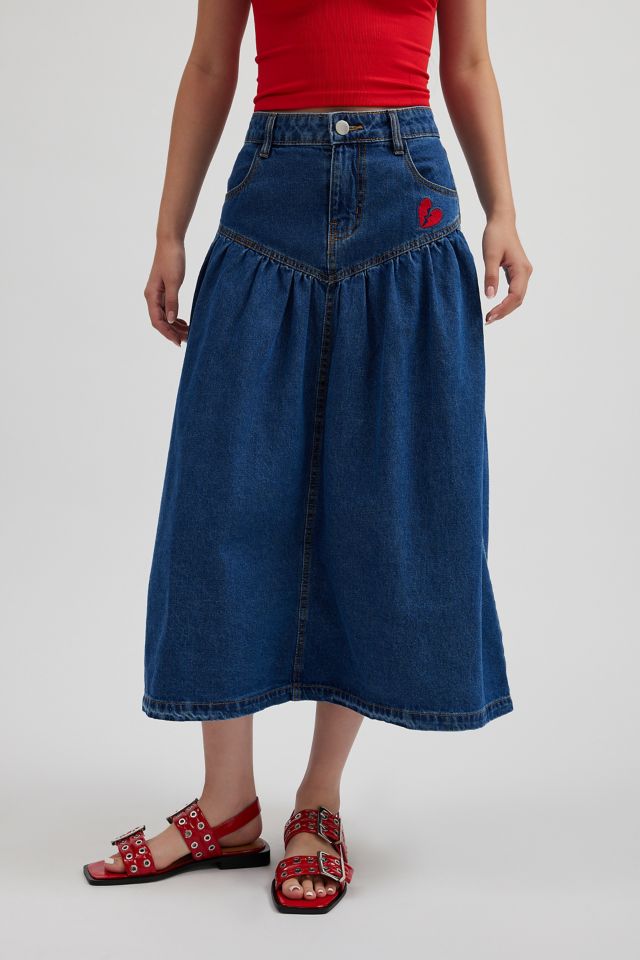 Kimchi Blue Clara Denim Midi Skirt Urban Outfitters UK