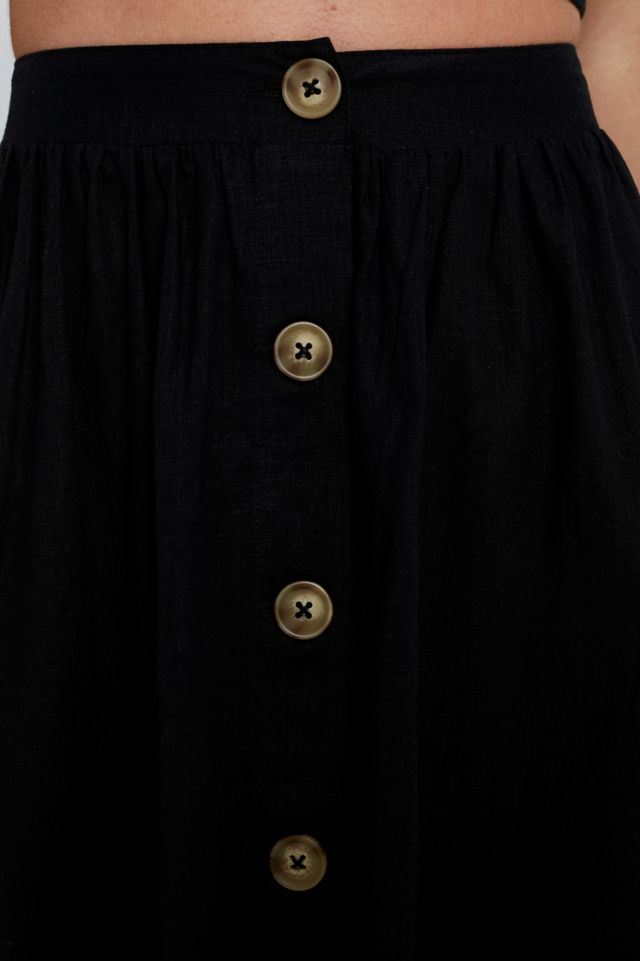 UO Emilia Black Button-Through Midi Skirt | Urban Outfitters UK