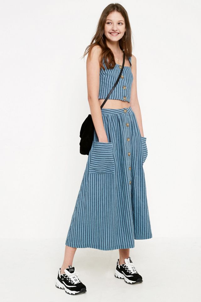 UO Emilia Stripe Button-Through Midi Skirt #1
