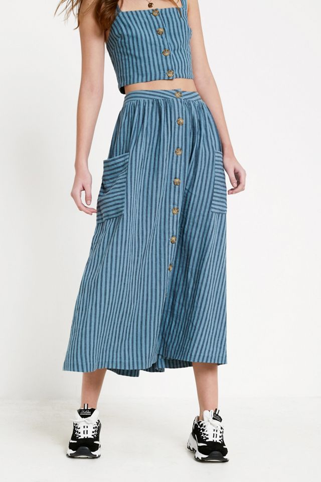 UO Emilia Stripe Button-Through Midi Skirt #2