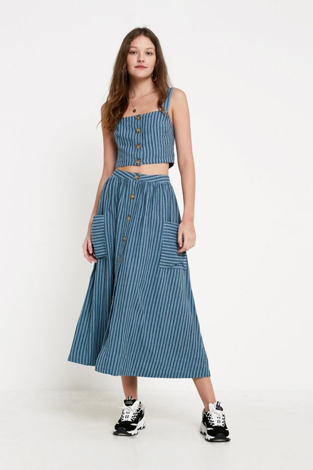UO Emilia Stripe Button-Through Midi Skirt #3