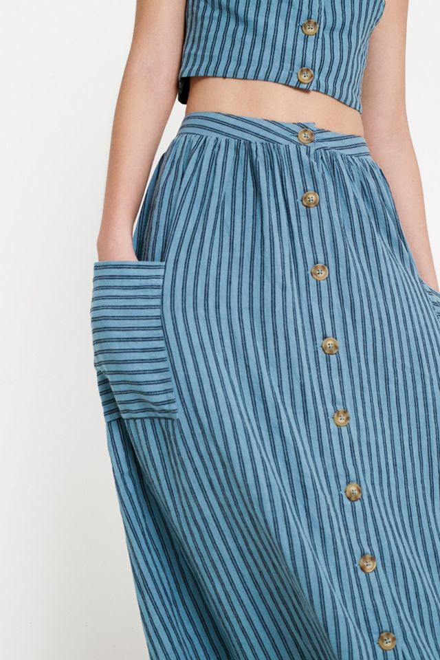 UO Emilia Stripe Button-Through Midi Skirt #4
