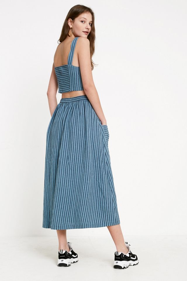UO Emilia Stripe Button-Through Midi Skirt #5