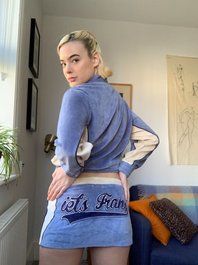 iets frans... Blue Velour Runner Skirt #1