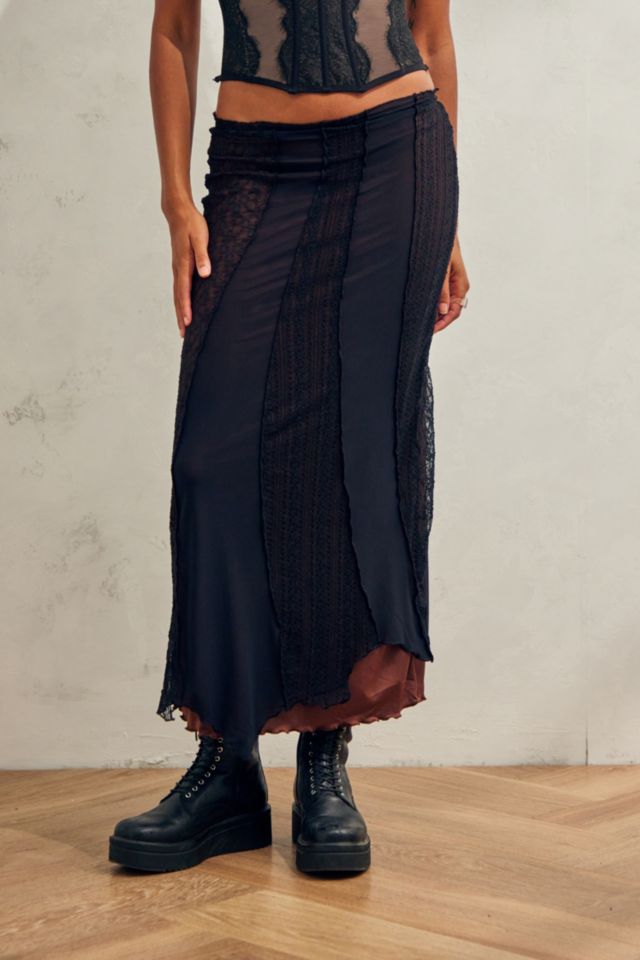 UO Black Mesh Split Thigh Maxi Skirt