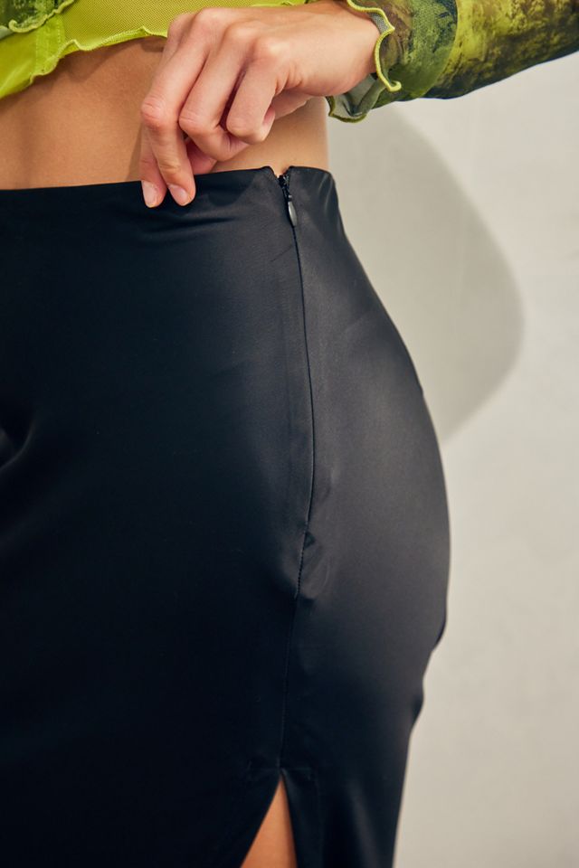 UO Black Edy Satin Midi Skirt  #2
