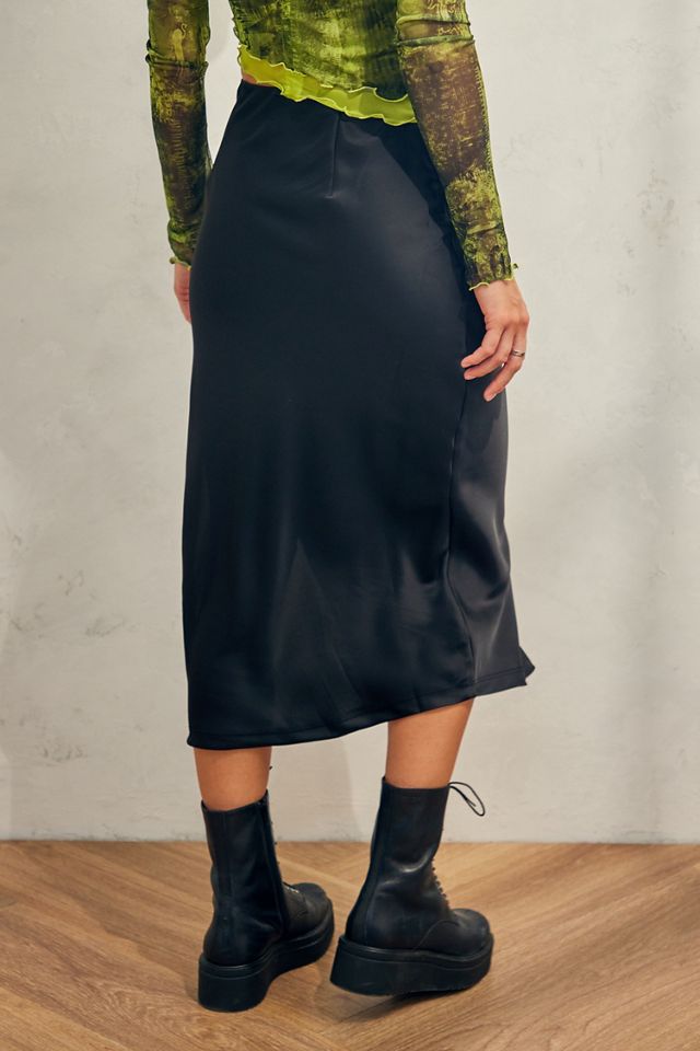 UO Black Edy Satin Midi Skirt  #3
