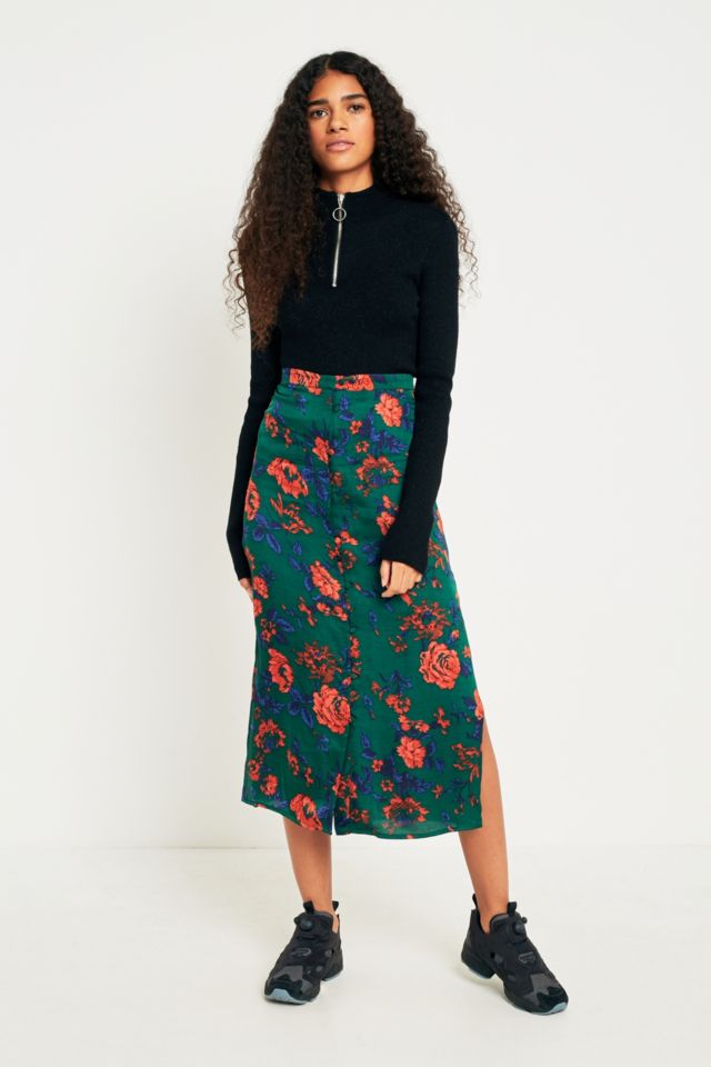 Floral button front midi skirt best sale