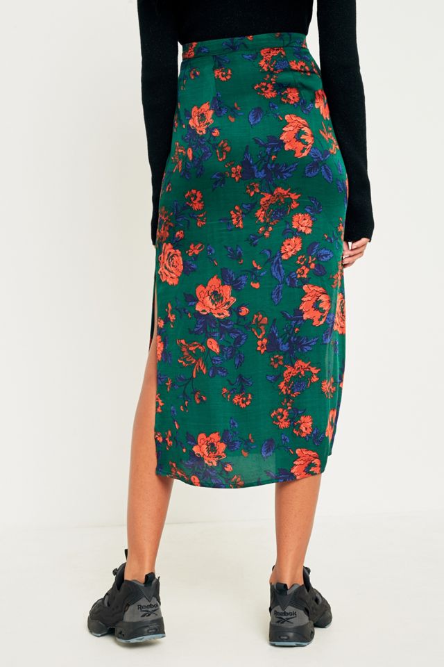 UO Green Floral Button-Down Midi Skirt #2