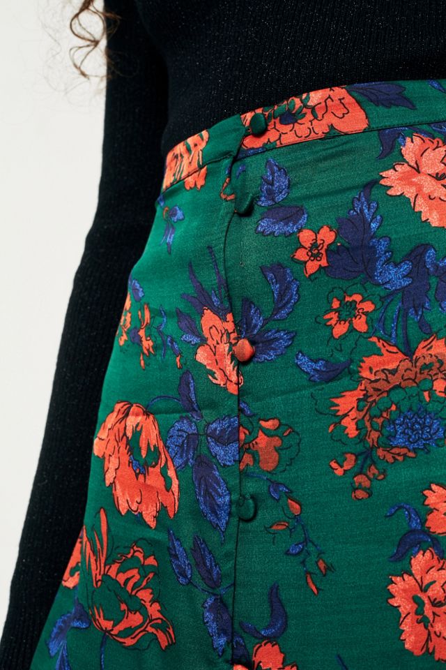 UO Green Floral Button-Down Midi Skirt #3