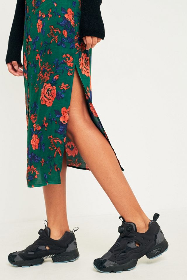 UO Green Floral Button-Down Midi Skirt #4