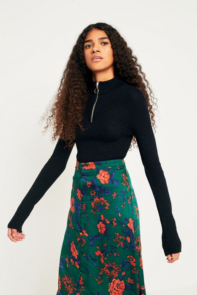 UO Green Floral Button-Down Midi Skirt #5