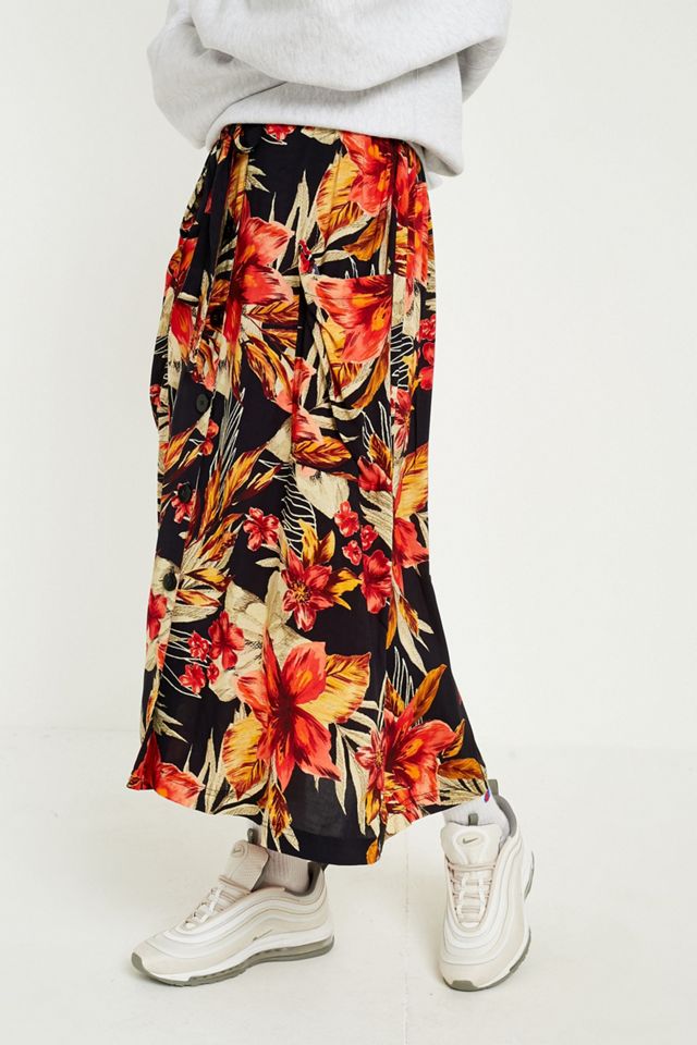UO Hawaiian Black Belted Midi Skirt #2