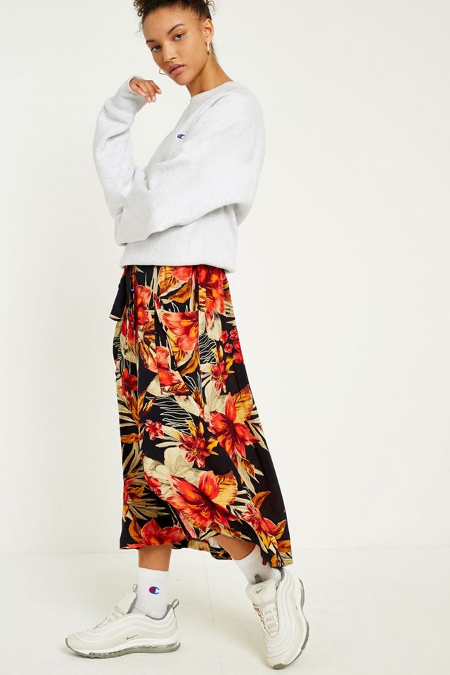 UO Hawaiian Black Belted Midi Skirt #3