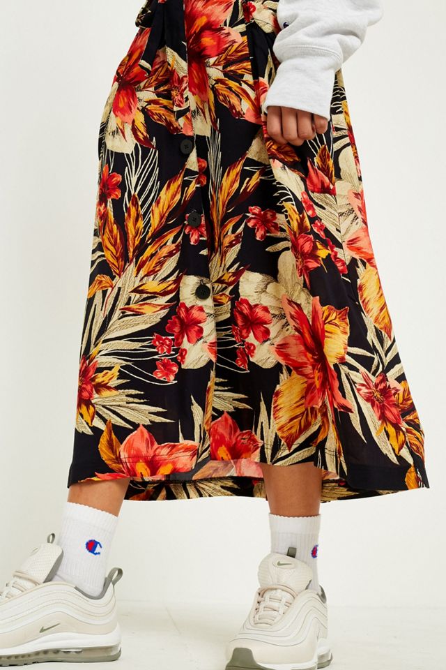 UO Hawaiian Black Belted Midi Skirt #4