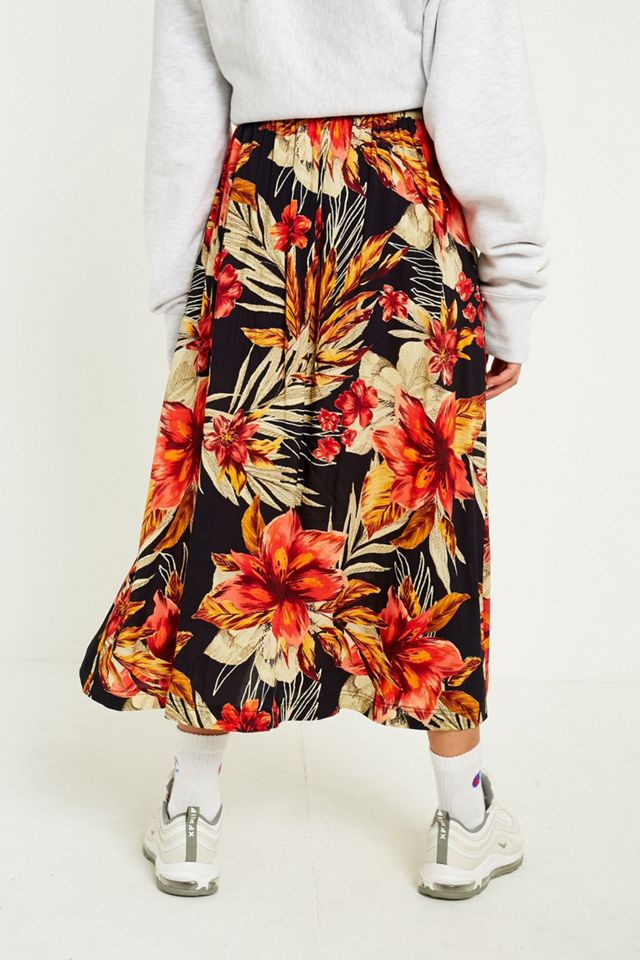 UO Hawaiian Black Belted Midi Skirt #5