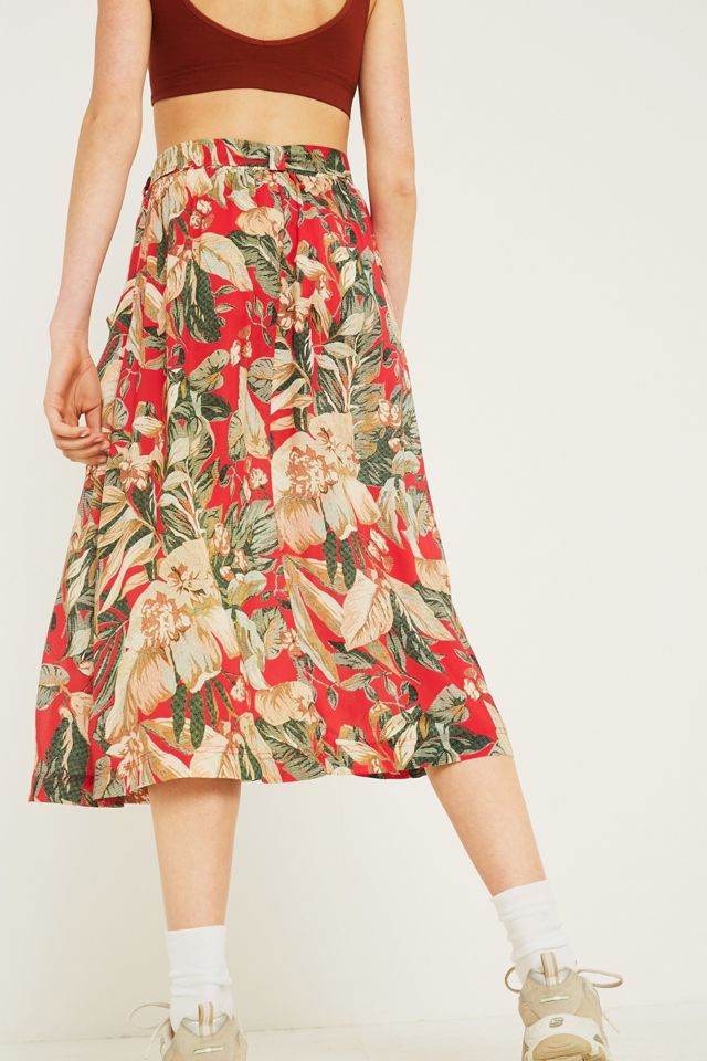 UO Tropical Leaf Button-Through Midi Skirt #3