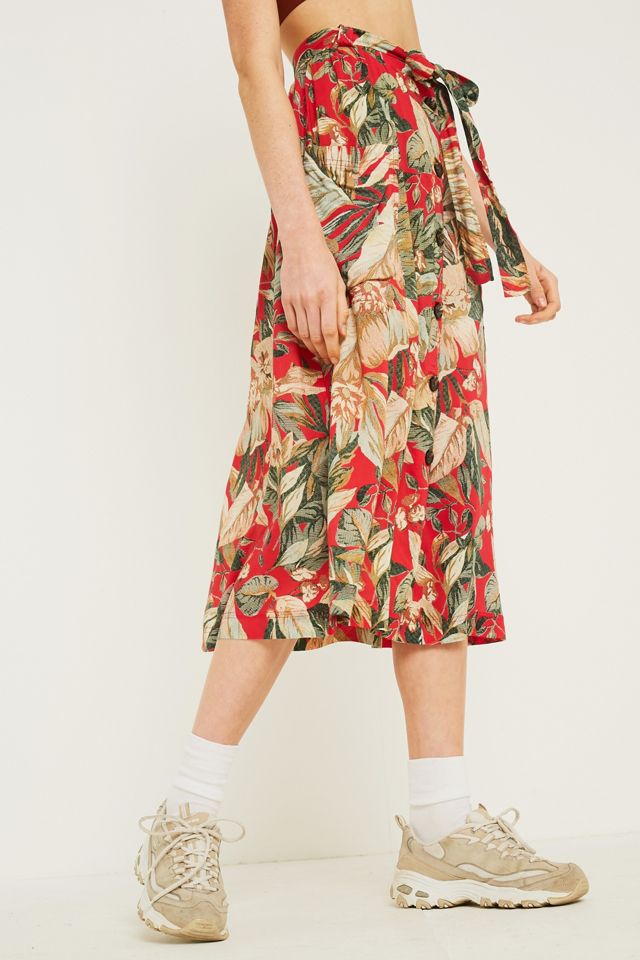 UO Tropical Leaf Button-Through Midi Skirt #4
