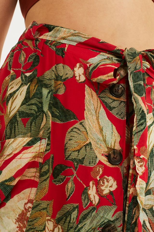 UO Tropical Leaf Button-Through Midi Skirt #5