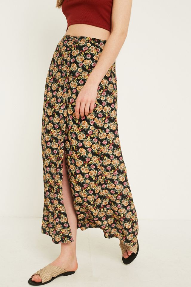 UO Multi Floral Button-Through Midaxi Skirt #1