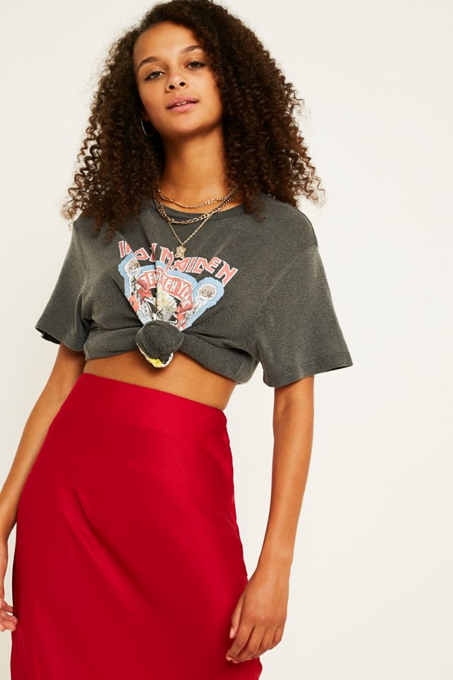 UO Red Satin Bias-Cut Midi Skirt #2