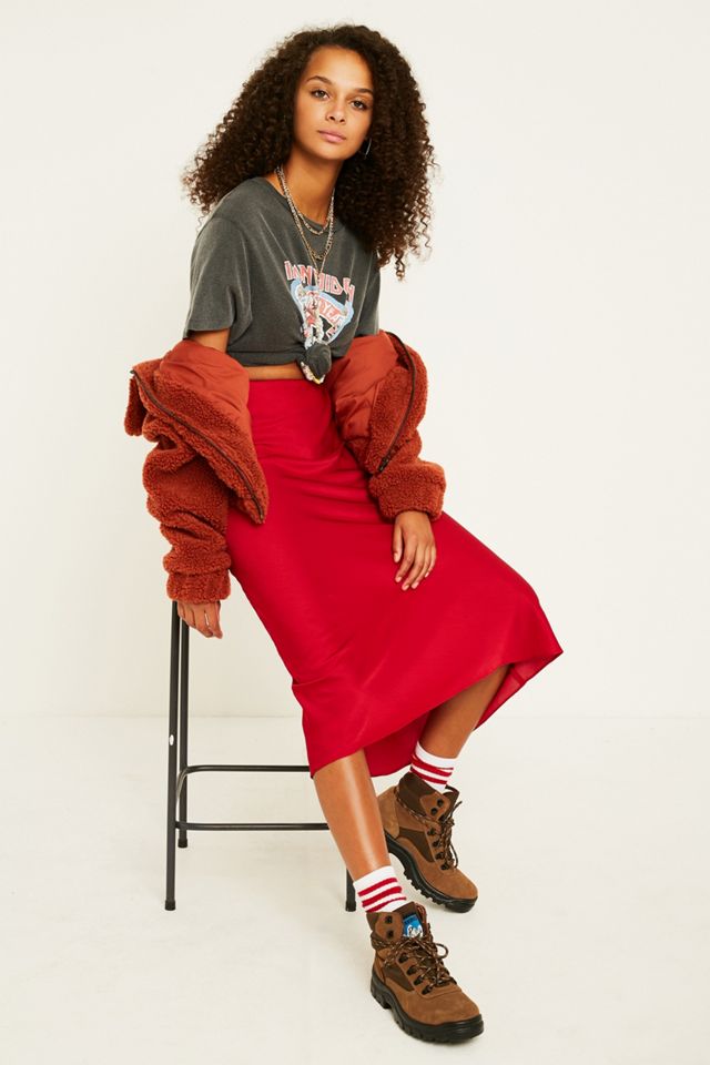 UO Red Satin Bias-Cut Midi Skirt #5