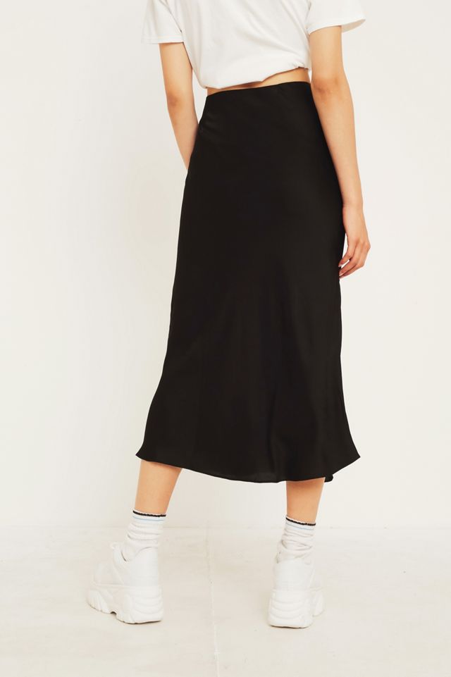 UO Black Satin Bias-Cut Midi Skirt #4