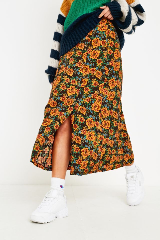 Uo ella on sale floral midi skirt