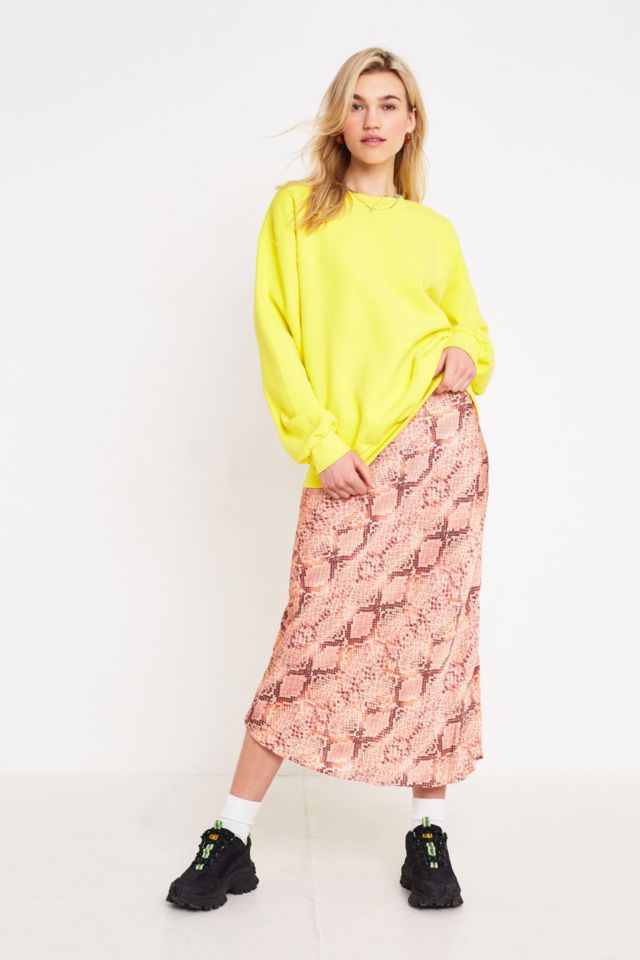 UO Pink Snake Print Satin Bias Cut Midi Skirt