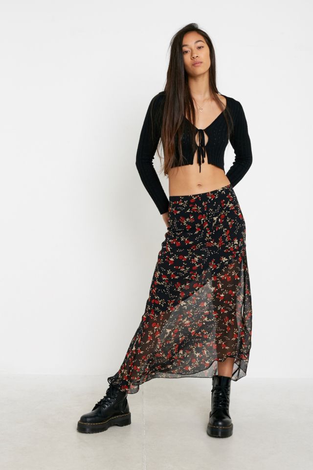 Floral Chiffon Midi Skirt