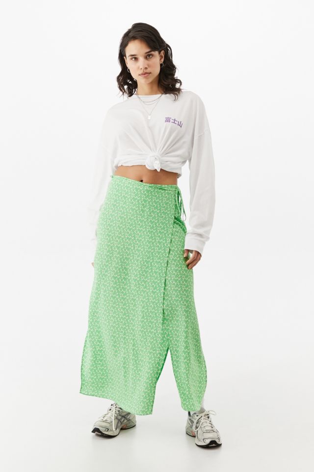 UO Floral Tie Side Maxi Green Skirt