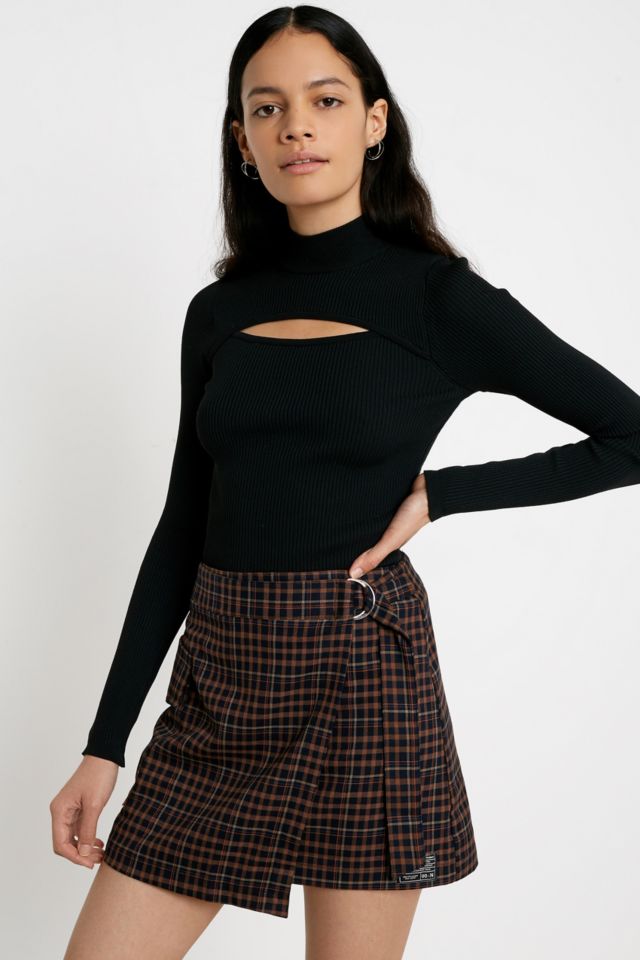 UO Plaid Check Utility Wrap Mini Skirt