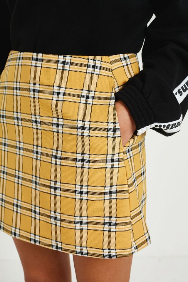 UO Mustard Yellow Checked Pelmet Skirt #3