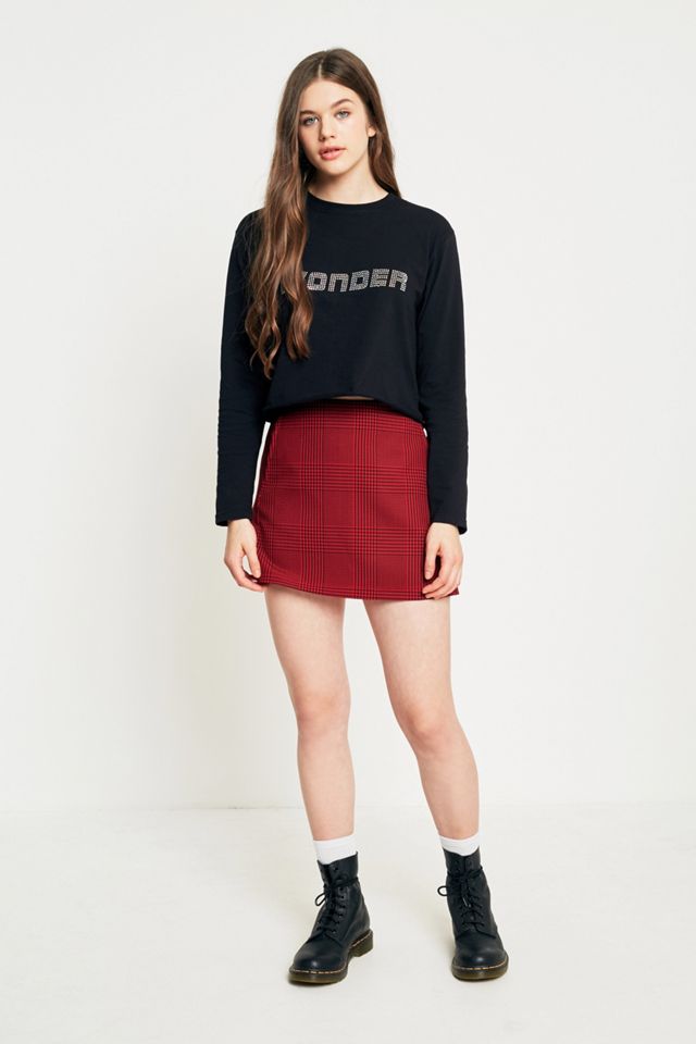 Light Before Dark Red Checked Side Seamed Pelmet Skirt #5