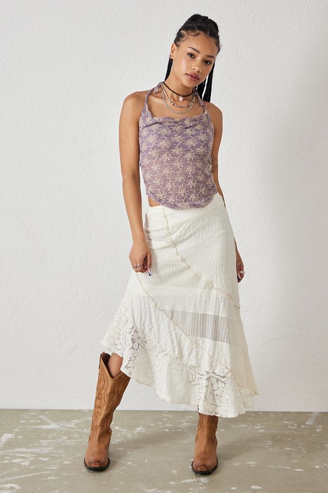 UO Ecru Textured Asymmetric Midi Skirt  #1