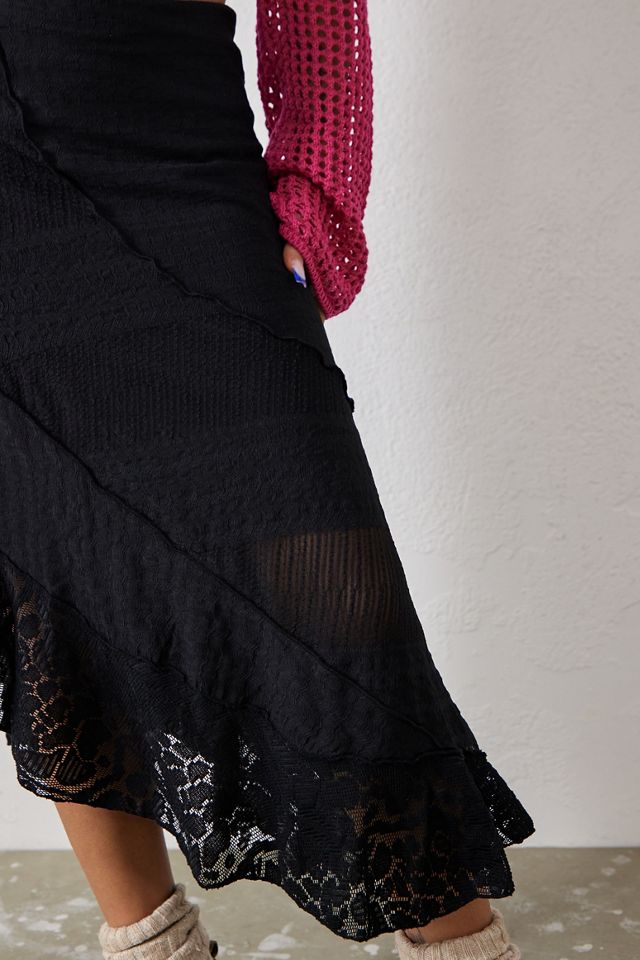 UO Black Textured Asymmetric Midi Skirt  #1