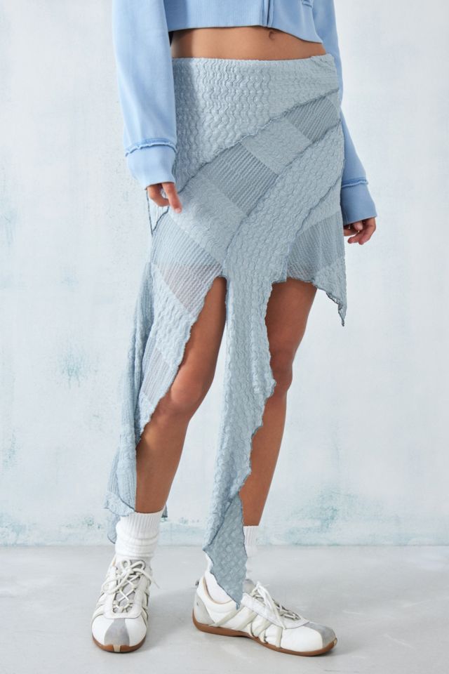 UO Blue Asymmetrical Spliced Textured Mini Skirt #1