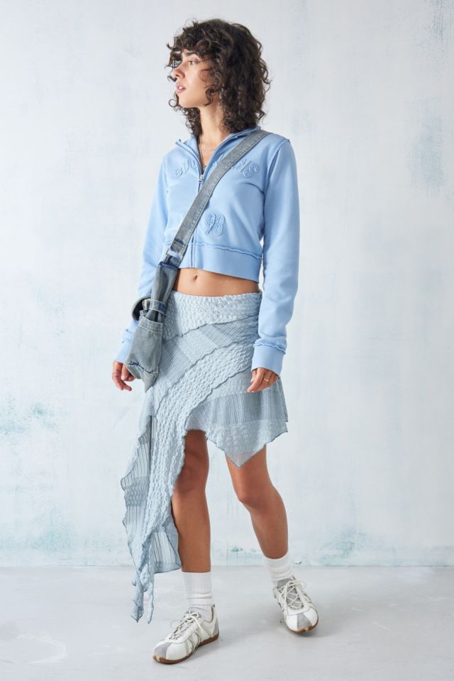 UO Blue Asymmetrical Spliced Textured Mini Skirt | Urban Outfitters UK