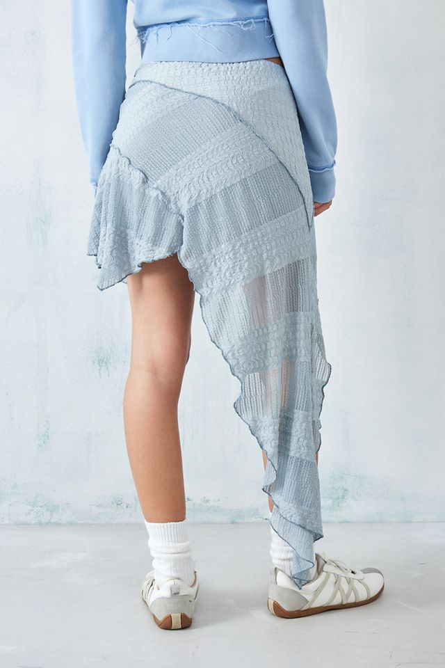 UO Blue Asymmetrical Spliced Textured Mini Skirt #3